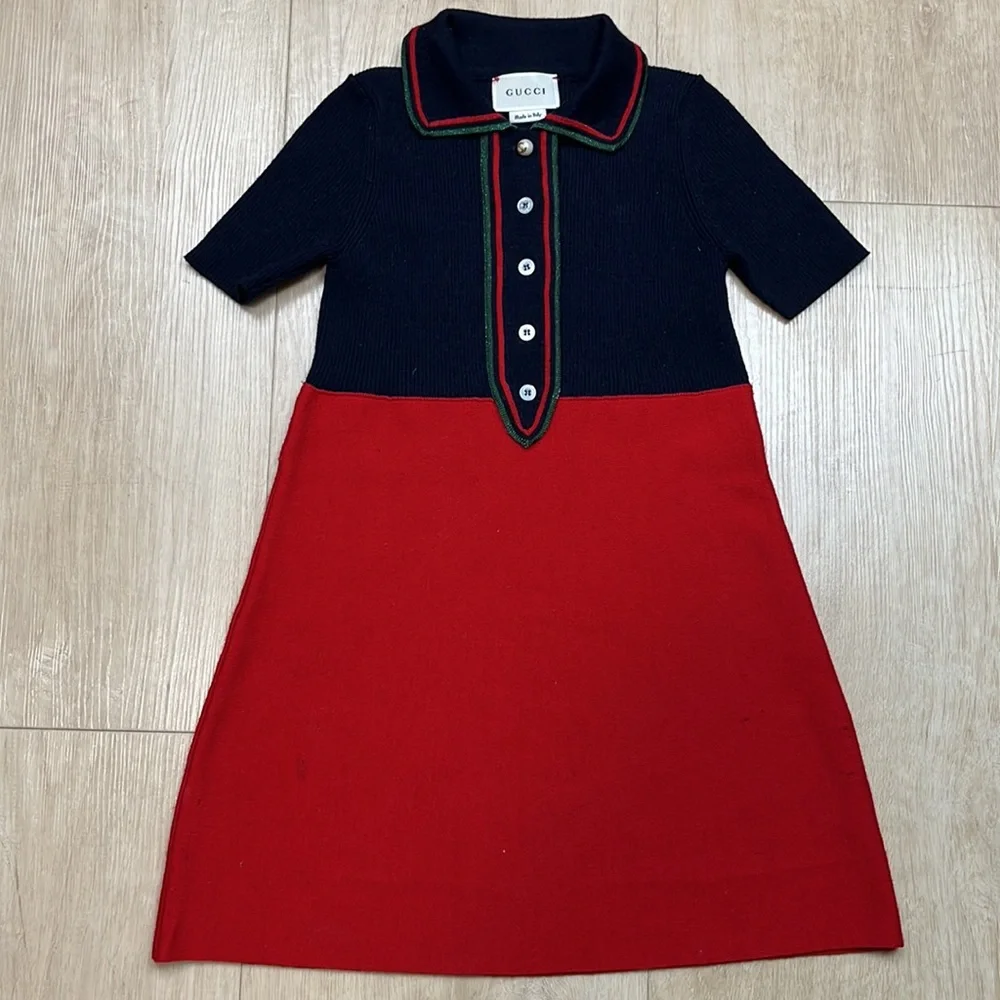 Gucci Navy and Red Knit Polo Dress for Girls